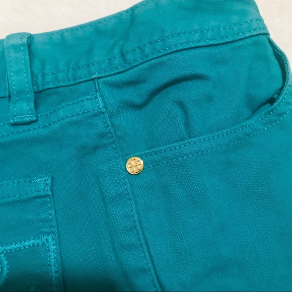 Tory Burch Women’s Cropped Slim Boot Green Denim Jeans/Pants size 26 - Picture 13 of 13